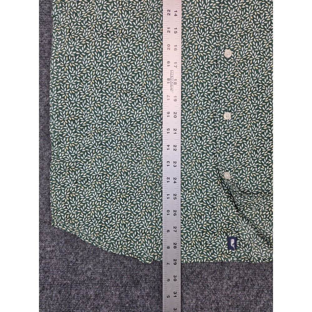 Vineyard Vines Linen Shirt Mens Medium Green Microleaf Short Sleeve - Picture 6 of 7